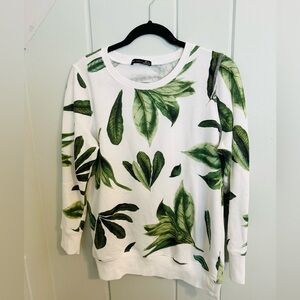 Black Tape Crewneck with Green Leaf Print / L
